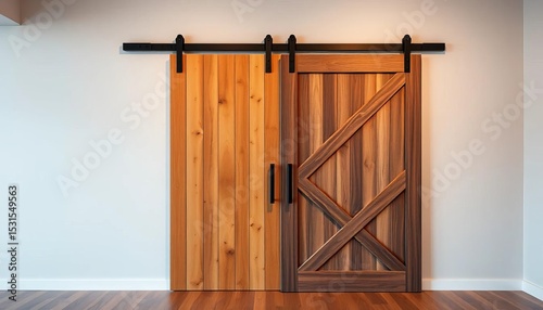 Modern minimalist sliding barn door on interior wall,  home,   decor