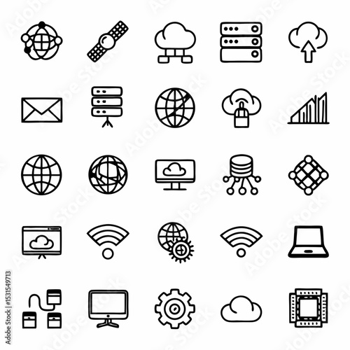 Cloud computing network technology and data server icons for digital infrastructure and solutions design