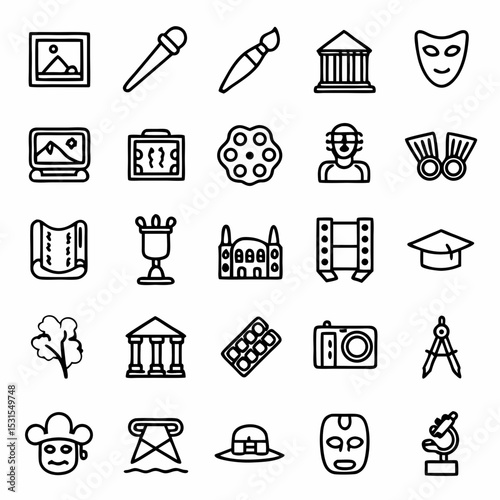 Art and culture icons set vector design for creative projects museum theatre painting history and education
