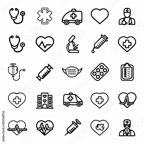 Medical healthcare icons set vector illustration stethoscope heart ambulance doctor and other medical symbols