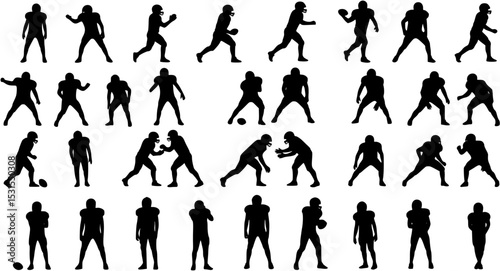 American football players in action dynamic silhouettes showcasing various plays and formations
