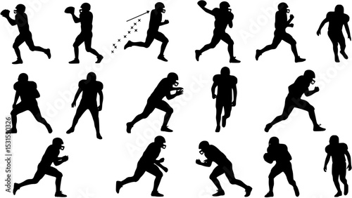 American football players in action dynamic silhouettes showcasing various plays and formations
