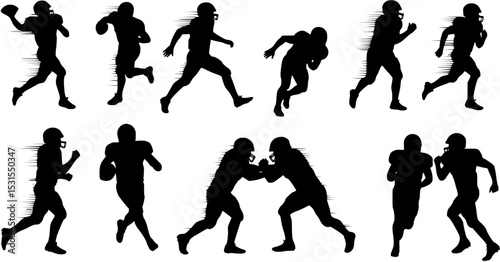 American football players in action dynamic silhouettes showcasing various plays and formations
