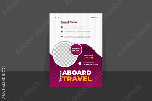 Modern Trip Flyer design and brochure cover page template for travel agency vacation offer discount trip