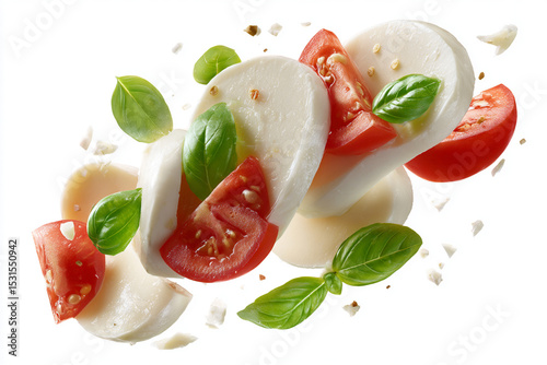 Fresh mozzarella, tomatoes, and basil create a colorful salad arrangement in a modern setting