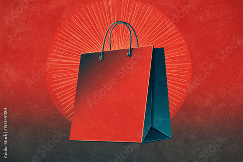 Colorful shopping bag against a vibrant background highlighting retail activity