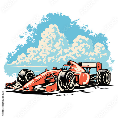 f1 race car racing vintage illustration