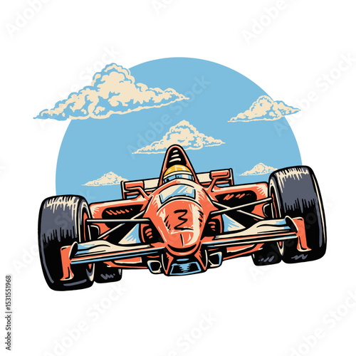 f1 race car racing vintage illustration