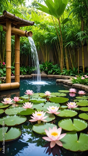 Tranquil Bamboo Garden Waterfall.