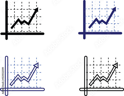 Mixed Line and Bar Chart Icons for Data Visualization, Business Statistics, and Report Presentation