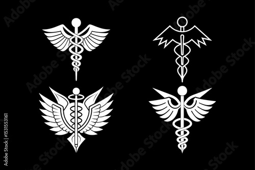 Caduceus Medical Symbol Logo Icon Vector Isolated on Background  Design Set. 
