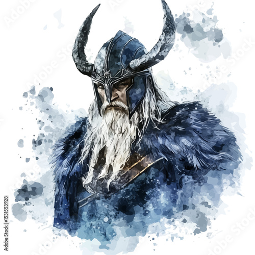 Odin Norse Mythology, watercolor vector, isolated on a white background.