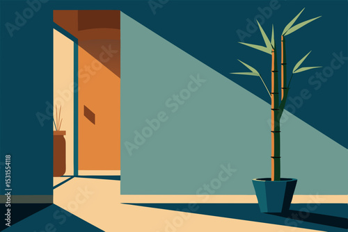 Vector illustration of a potted plant in a modern room