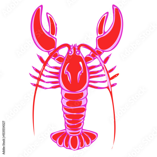 Lobster Vector Illustration Pink Seafood Drawing Icon