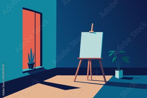 artist easel with palette and brushes