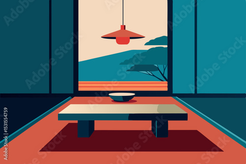 interior of a room with a table