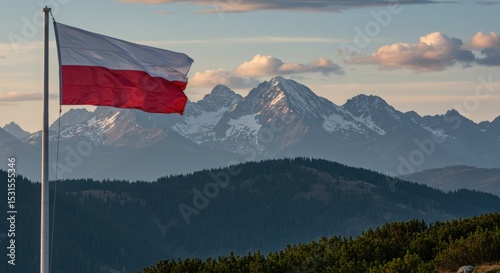 Wallpaper Mural Waving Polish Flag Representing National Resilience Against the Dramatic High Peaks of the Tatra Mountains Torontodigital.ca