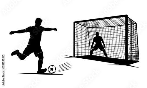 Dynamic Silhouettes Illustrating Soccer Kicks and Goalkeeper Actions in Striking Black and White Designs