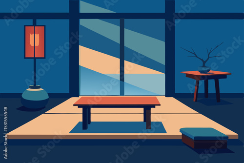 Vector illustration of a minimalist Japanese-style living room