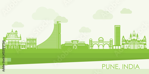 Green Skyline panorama of city of Pune, India - vector illustration