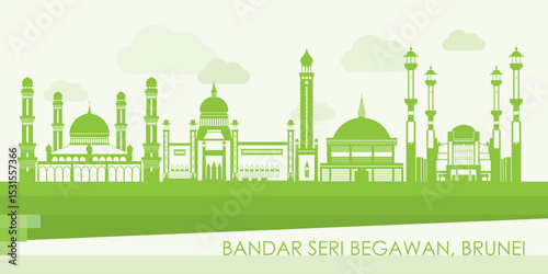Green Skyline panorama of city of Bandar Seri Begawan, Brunei - vector illustration