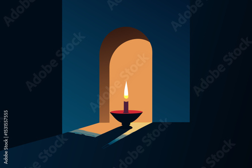 burning candle in the dark blue