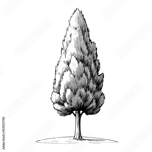 Cedar Tree Doodle 2D flat vector illustration, isolated on a white background.