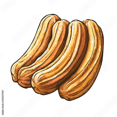 2D flat Churros Doodle vector illustration, isolated on a white background.
