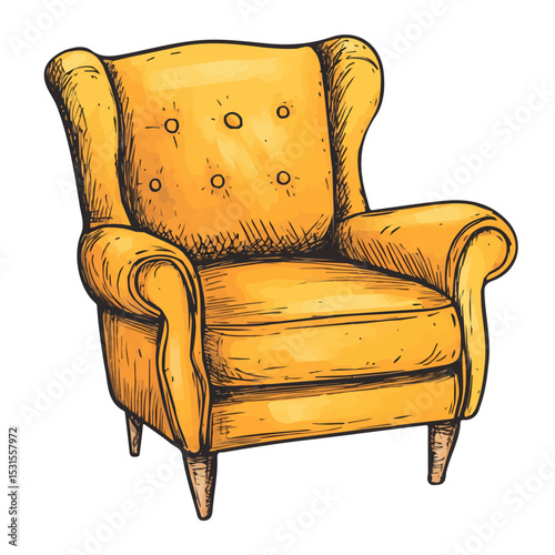 2D flat vector illustration of Armchair Doodle, isolated on a white background.