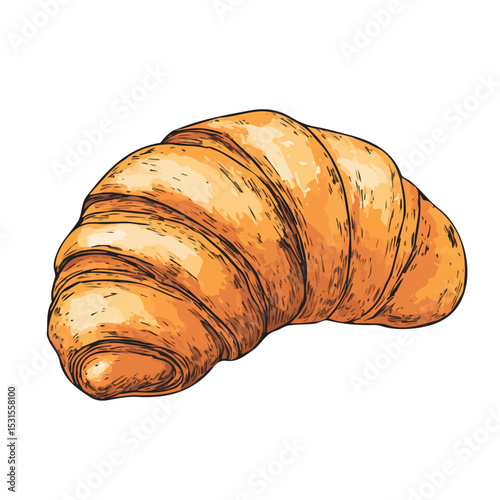 Croissant Doodle illustration vector 2D flat, isolated on a white background.