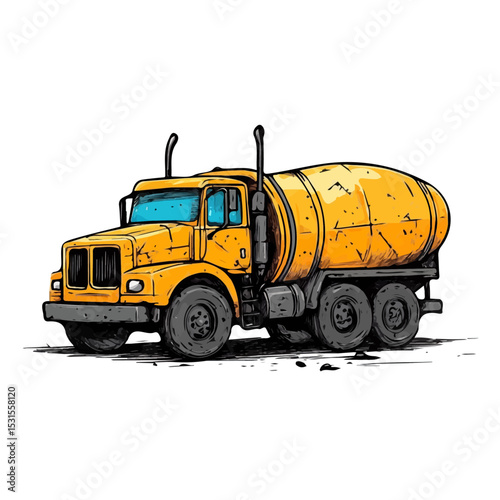 2D flat Concrete Mixer Truck Doodle illustration vector, isolated on a white background.