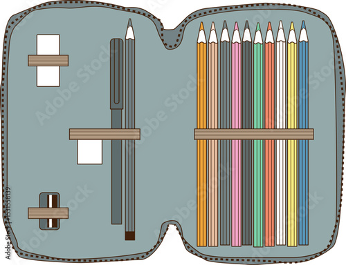 School supplies in a pencil case
