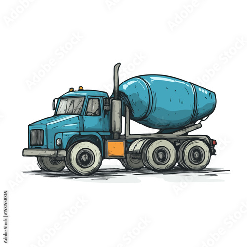 Concrete Mixer Truck Doodle illustration vector 2D flat, isolated on a white background.
