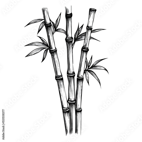 Bamboo Doodle illustration vector 2D flat, isolated on a white background.