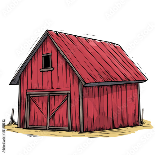 Barn Doodle 2D flat vector illustration, isolated on a white background.