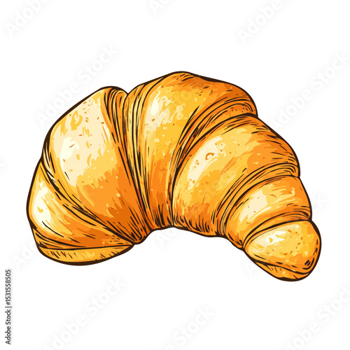 Croissant Doodle vector 2D flat illustration, isolated on a white background.