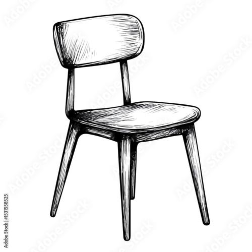Dining Chair Doodle 2D flat vector illustration, isolated on a white background.
