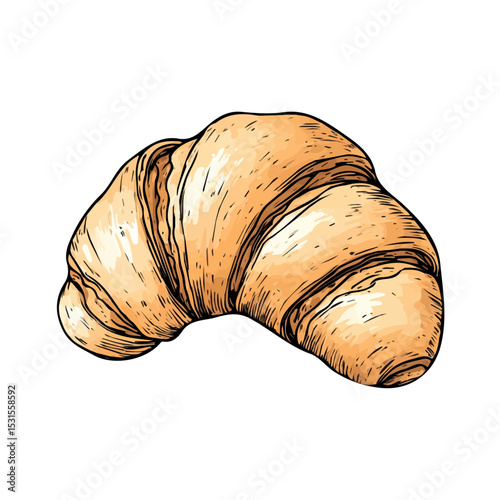 Croissant Doodle 2D flat vector illustration, isolated on a white background.