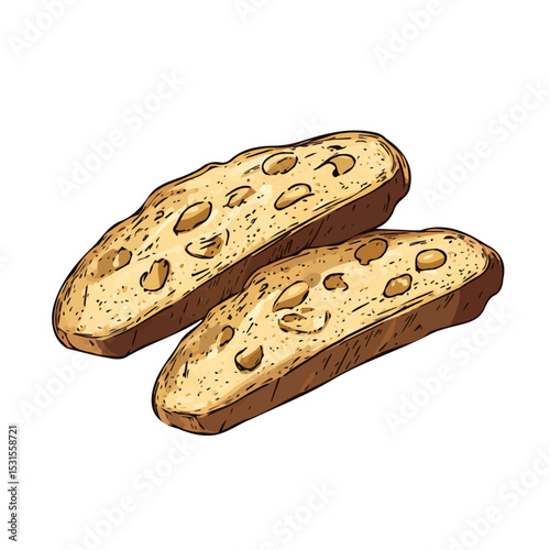2D flat Biscotti Doodle illustration vector, isolated on a white background.