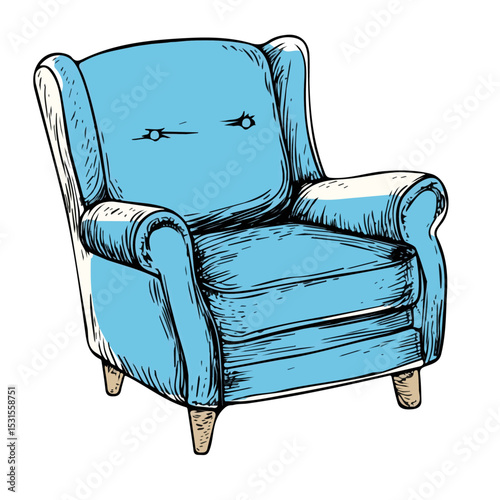 Armchair Doodle illustration vector 2D flat, isolated on a white background.