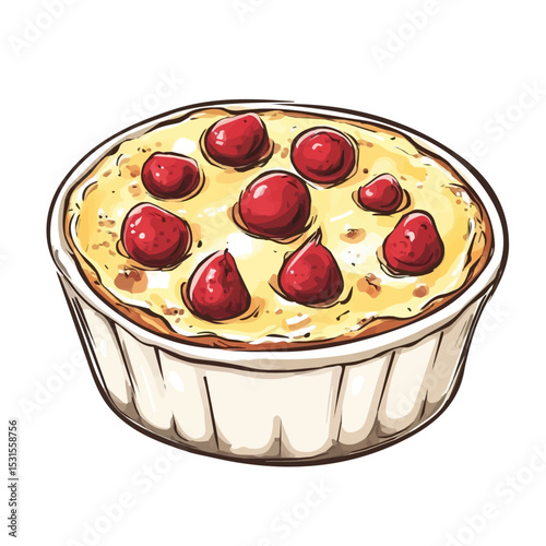 Clafoutis Doodle 2D flat vector illustration, isolated on a white background.