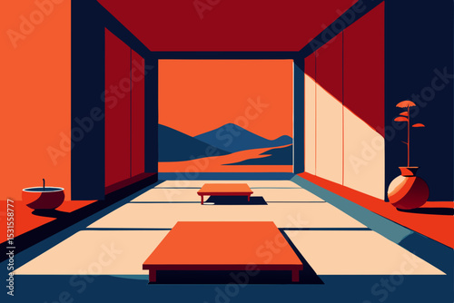 empty room with red carpet and chairs