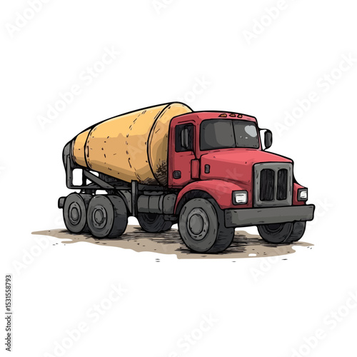 2D flat Concrete Mixer Truck Doodle vector illustration, isolated on a white background.