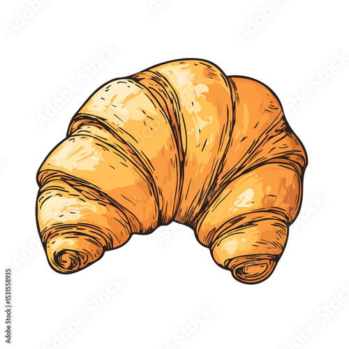 2D flat Croissant Doodle illustration vector, isolated on a white background.