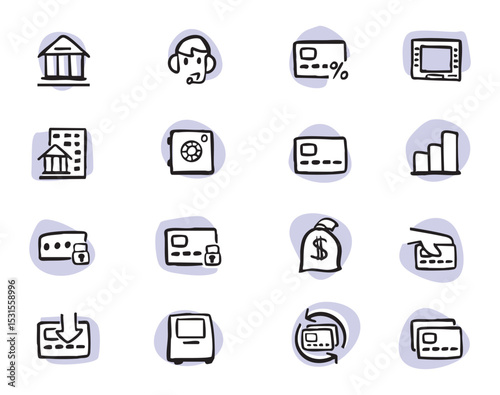 Online banking and financial sector. A set of vector images in sketch style on the topic of banking and finance.