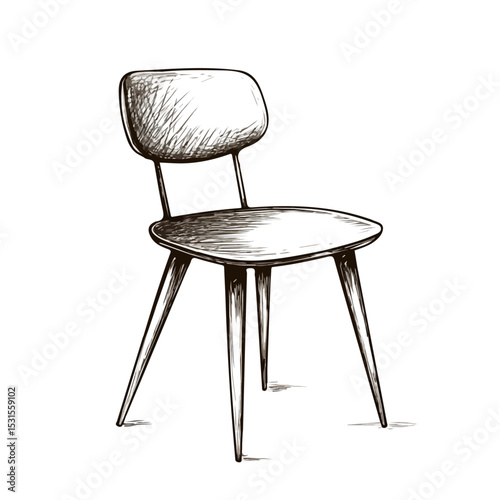 2D flat Dining Chair Doodle illustration vector, isolated on a white background.