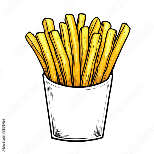2D flat vector illustration of French Fries Doodle, isolated on a white background.