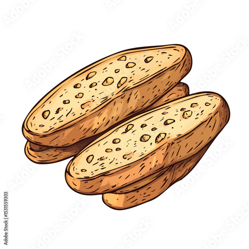 Biscotti Doodle 2D flat vector illustration, isolated on a white background.