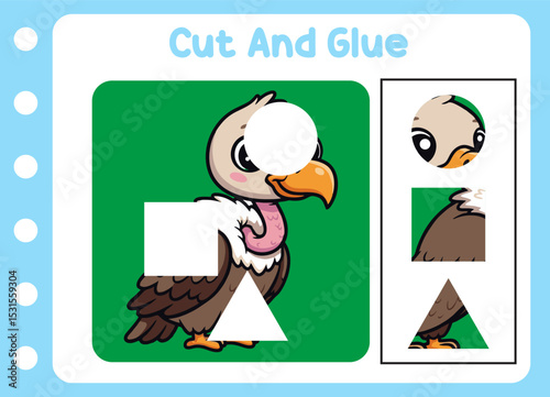 cut and glue animal cute vulture. kids puzzle.