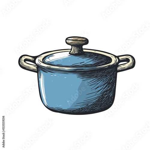 Cooking Pot Doodle 2D flat vector illustration, isolated on a white background.
